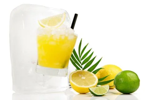 Frozen Lime Glass Ice Cube - Ice Melting - White Backround Stock Photos