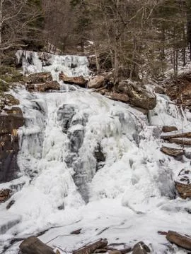 Frozen low Kaaterskill Falls in winter Catskill mountains Stock Photos