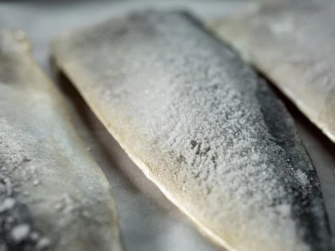 Frozen Mackerel on a Plate Stock Photos