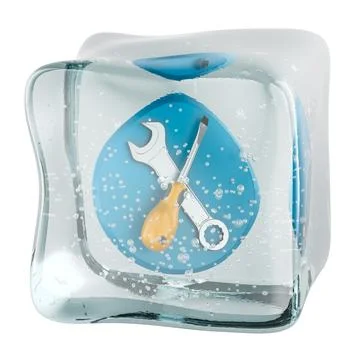 Frozen maintenance tools in ice cube. Frozen maintenance and service downti.. Stock Illustration