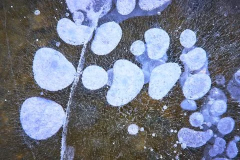 Frozen Methane Ice Bubbles Abstract Texture Winter Lake Surface Close Up Stock Photos