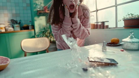 Frozen Moment of breaking things on the table Stock Footage 274956328