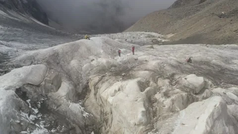 A frozen mountain glacier surface. A torn ice texture of the glacial relief Stock Footage 169749905