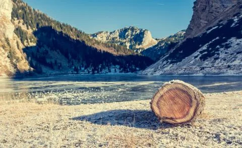 Frozen mountain lake. Stock Photos
