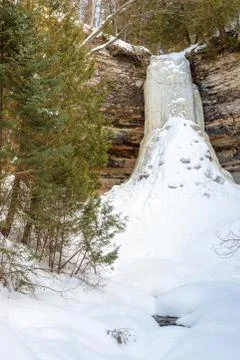 Frozen Munising Falls in Winter, Upper Peninsula of Michigan, USA Stock Photos