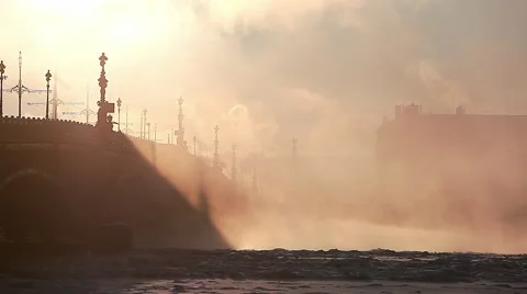 Frozen Neva River With Bridge Stock-Footage 61811183