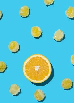 Frozen orange ice cubes in pattern Stock Photos