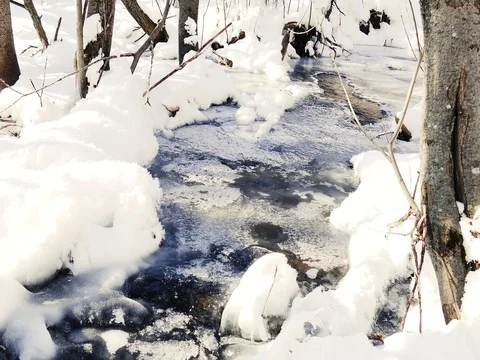 Frozen Over River in Winter Видео 73548723
