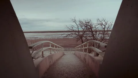 Frozen path with the sea in background Stock Footage 255749378