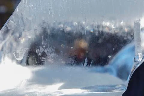 Frozen patterns on a frozen block of ice Stock Photos