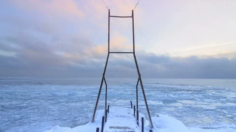 Frozen pierce ice hummock moving on lake Stock Footage 87811932