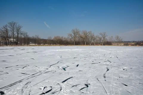 Frozen pond scenery Stock Photos