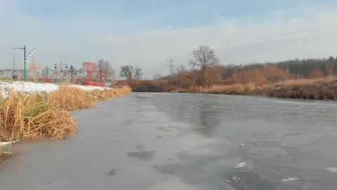 Frozen Pond Winter Landscape Stock Footage 168924811