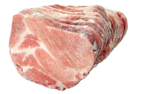 Frozen pork chops on a white background Stock Photos