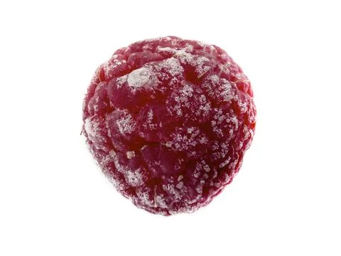 Frozen raspberry, isolated on white, macro close-up side view Stock Photos