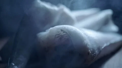 Frozen Raw Fish Fillets Covered In Frost With Cold Billowing Vapor Stock-Footage 330301252