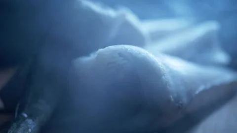 Frozen Raw Hake Fish Carcasses Covered In Thick Cold Ice Vapor 動画素材 330300445
