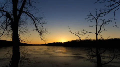 Frozen Red Lake Sunset Time Lapse Stock Footage 65029115