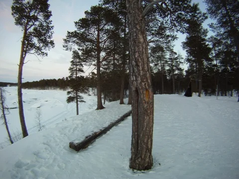 Frozen river 180-degree timelapse at dusk Stock Footage 114626181