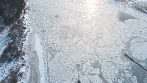 Frozen River, Aerial Vertical View Stock Footage 86701006