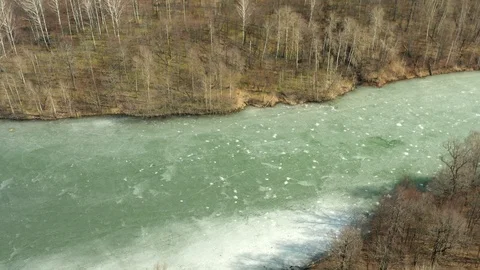 Frozen river in aerial view Stock Footage 128588793