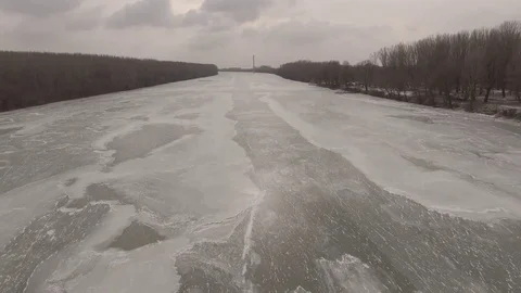 Frozen river from the air Stock Footage