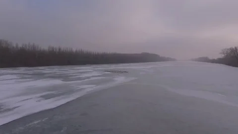 Frozen river from the air Stock Footage 74919397