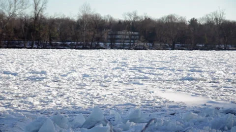 Frozen River and Road Stock Footage 34676457