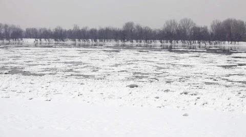 Frozen river Danube at winter - ice floating over river surface Stock Footage 35927907