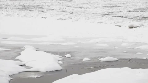 Frozen river Danube at winter - ice floating over river surface Stock Footage 42309640