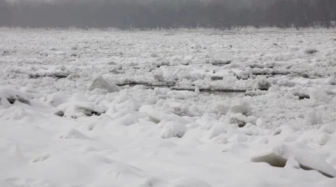 Frozen river Danube at winter - ice floating over river surface Stock Footage 42310538