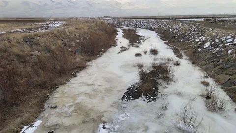 Frozen river drone Stock Footage 237160897