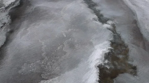 Frozen river - drone shot Video stock 107882575