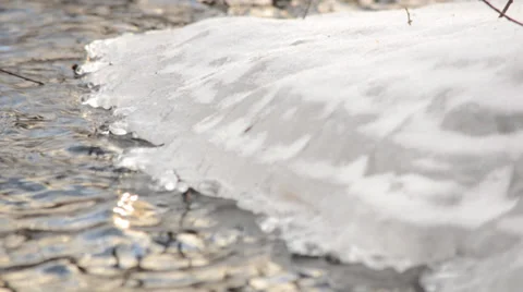 Frozen River Flow with Icicle Stock Footage 33547939