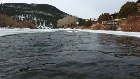 Frozen River Fly-over Video stock 89739365
