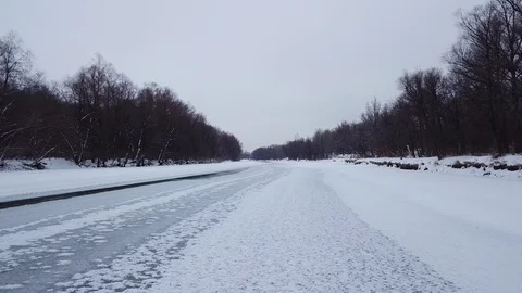 Frozen river Stock Footage