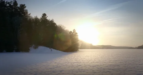 Frozen River at Forest Edge Stock Footage 125105890