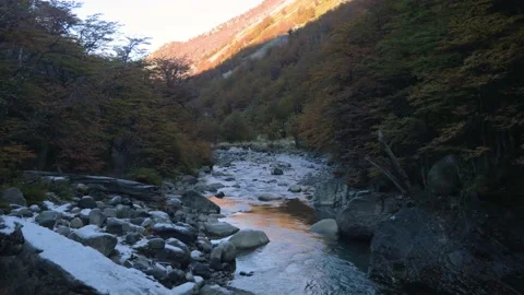 Frozen river on a hiking trail in Torres del Paine National Park, Chile Stock Footage 237028190