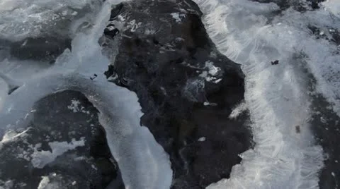 Frozen River Ice with Current Flowing Beneath Surface Stock Footage 12423774