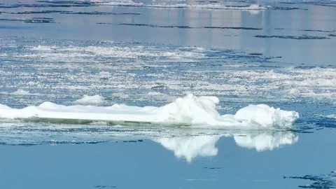 Frozen River with Icebergs in Winter Stock-Footage 71791366