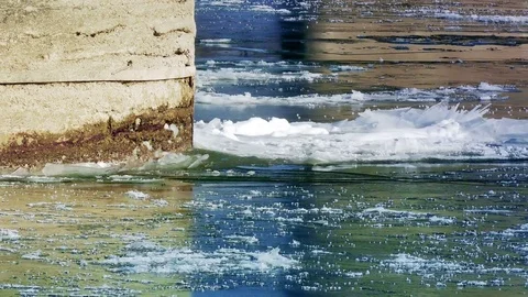 Frozen River with Icebergs in Winter Stock Footage 71791397