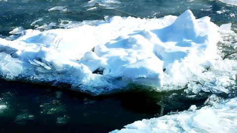 Frozen River with Icebergs in Winter Stock-Footage 71791515