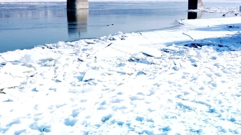 Frozen River with Icebergs in Winter Stock-Footage 71792215