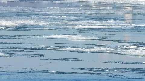 Frozen River with Icebergs in Winter Stock-Footage 71792412