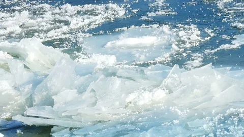 Frozen River with Icebergs in Winter Stock-Footage 71792608