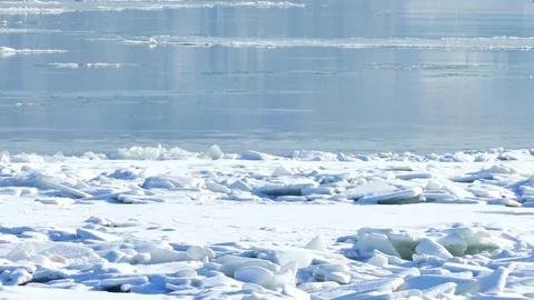 Frozen River with Icebergs in Winter Stock-Footage 71792615