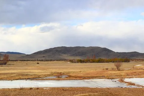 Frozen river landscape in springtime Foto stock