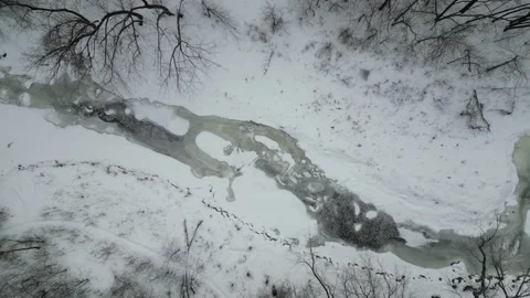 Frozen River in Minnesota Forest Stock Footage 232997965