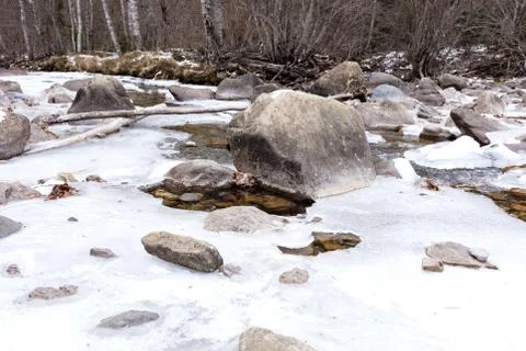 Frozen river in Ordesa Stock Photos