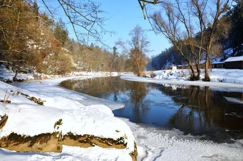 Frozen river Stock Photos